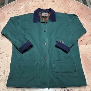 Jonathan Stone NY  women’s Xl Green Work Chore Coat Navy Corded Collar  Lined